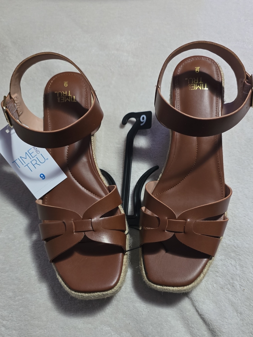 Time and Tru Tan Braided-Wedge Ankle Strap Sandals